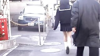 Asian schoolgirl skirt sharked by a nasty pervert.