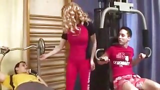 Hairy blonde wig Lady Sucks On Two Dicks And Gets Double