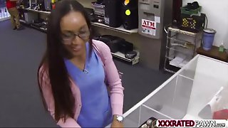Hot latina nurse takes the large pawnshop owners cock and pounded