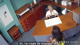 Blonde nursle licking sexy patient on security camera