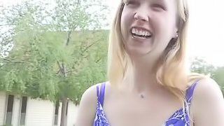 Watch this video to see Emilee's relieveing herself outdoors with big dildo