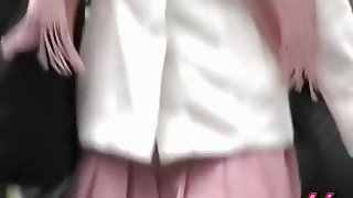Skirt sharking video with a cute girl on a street in Japan