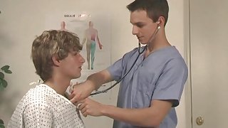 Doctor sucks on a sexy uncut cock