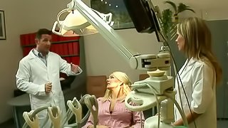 Threesome with Two Hot Busty Blondes in the Dentist's