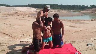youthful dark brown screwed on the beach in all holes