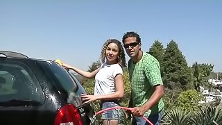 Sexy Laysa washes a car and rides big cock like a wild animal