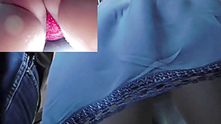 Public upskirt teasing by pretty lady in pink panties